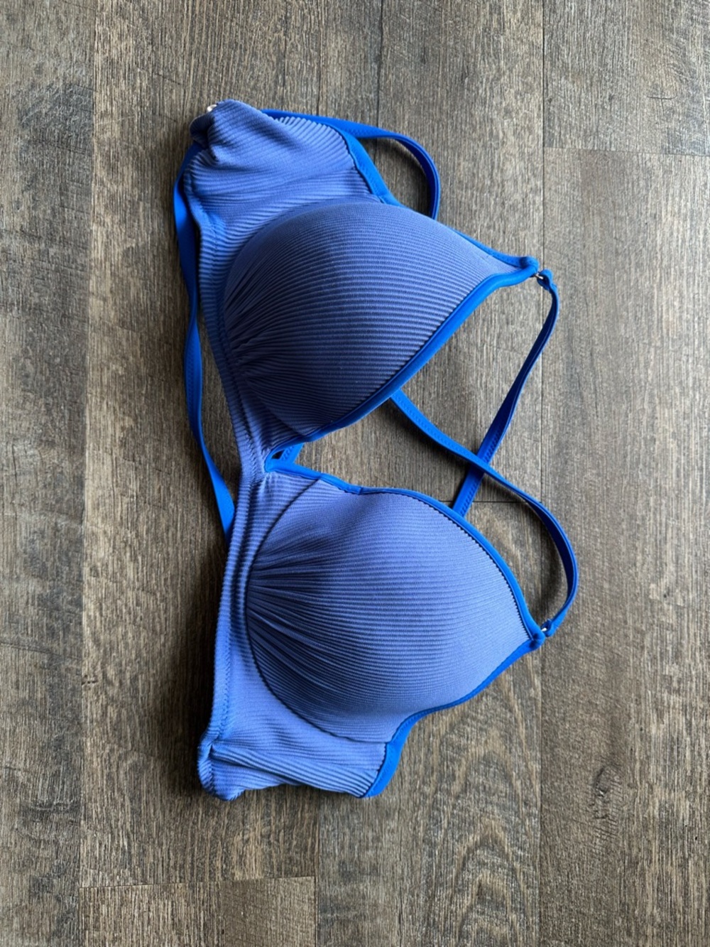Blue Ribbed Bikini Top